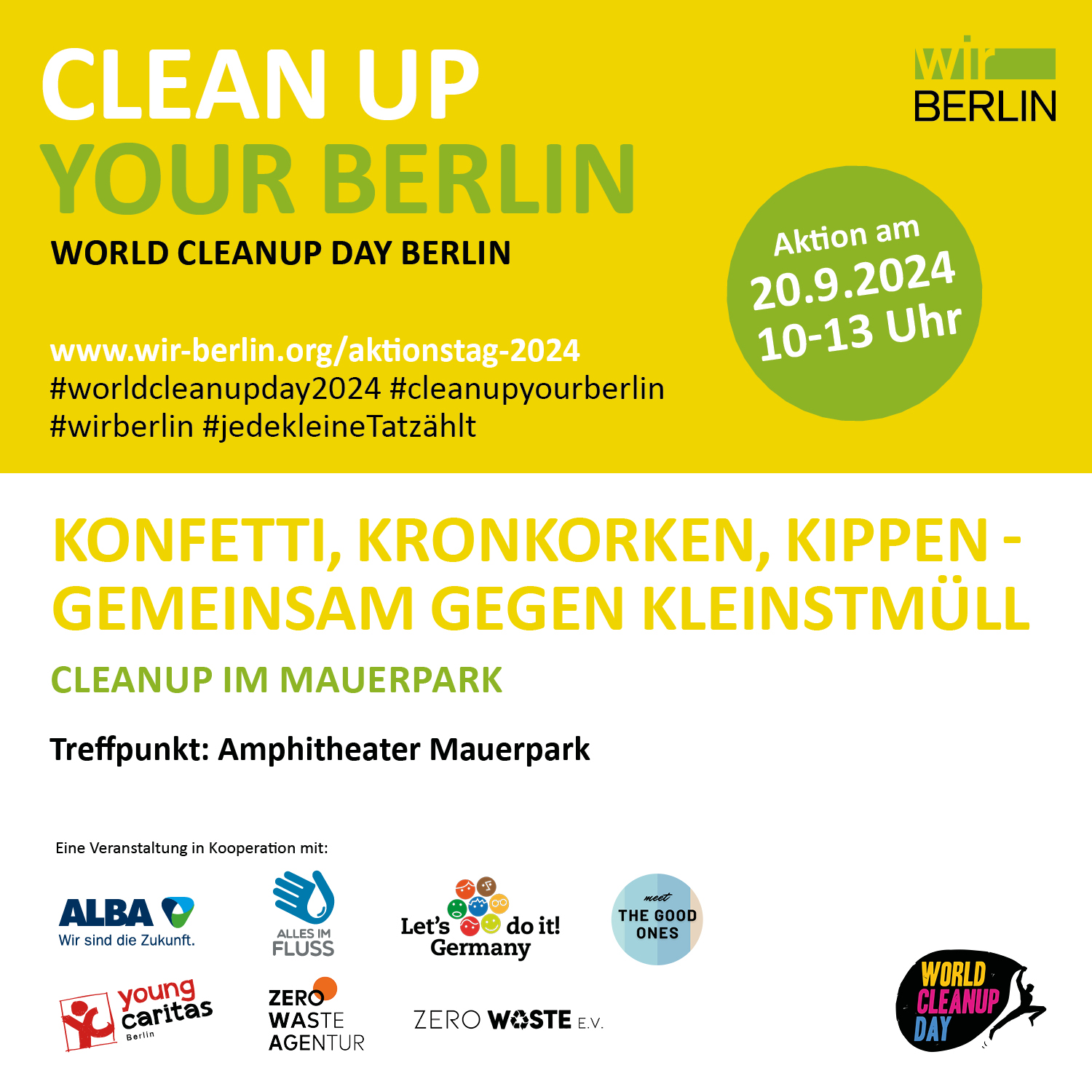 World Cleanup @ Mauerpark Berlin: Konfetti, Kronkorken, Kippen – gemeinsam gegen die Vermüllung - Let's Do It Germany (Berlin)