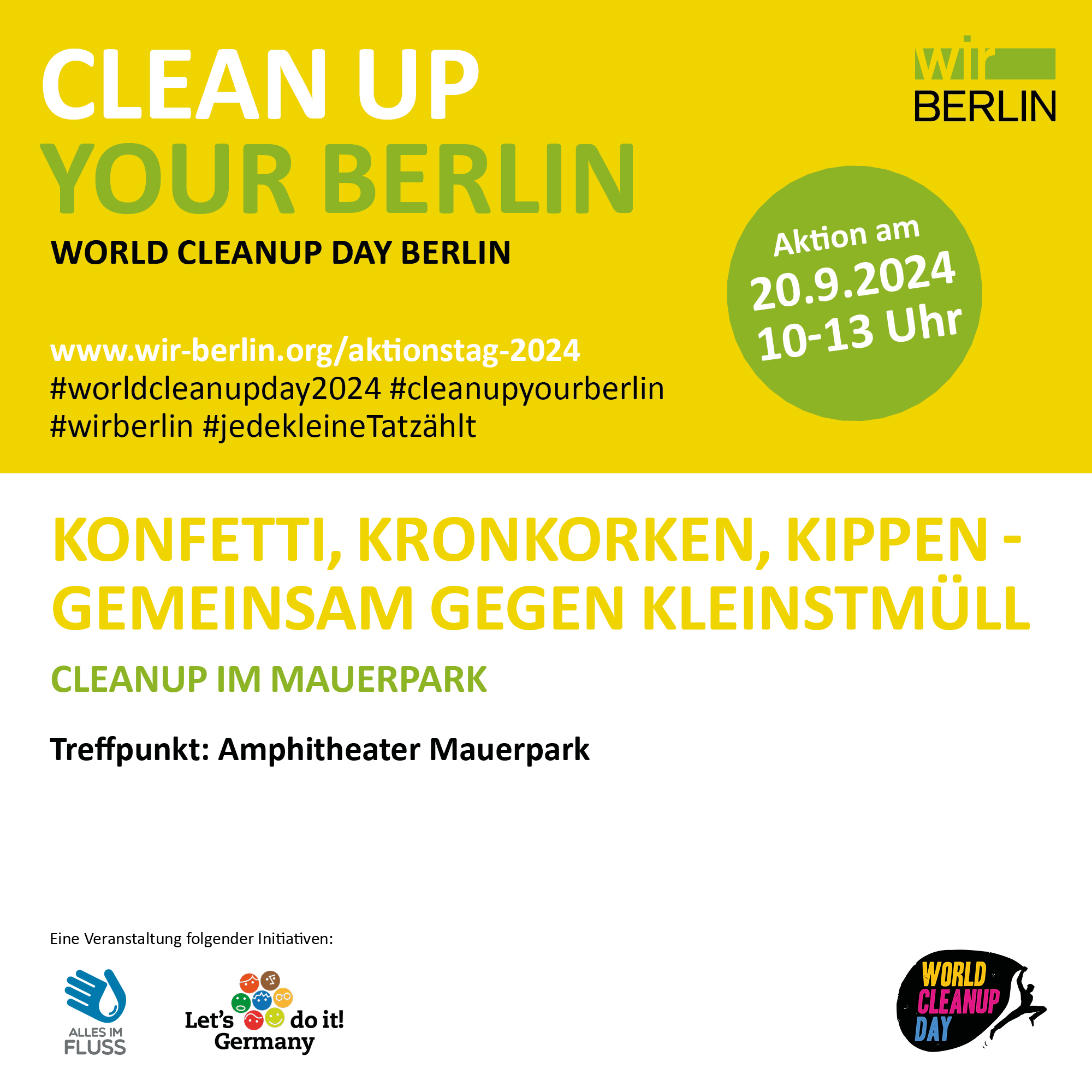 World Cleanup @ Mauerpark Berlin: Konfetti, Kronkorken, Kippen – gemeinsam gegen die Vermüllung - Let's Do It Germany (Berlin)